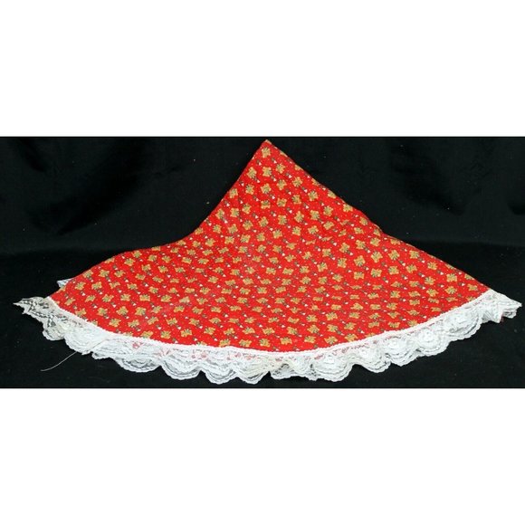 VTG? Handmade Tree Skirt Red with Teddy Bear Hearts Candy Cane - Lace Trim 35" - Picture 6 of 6